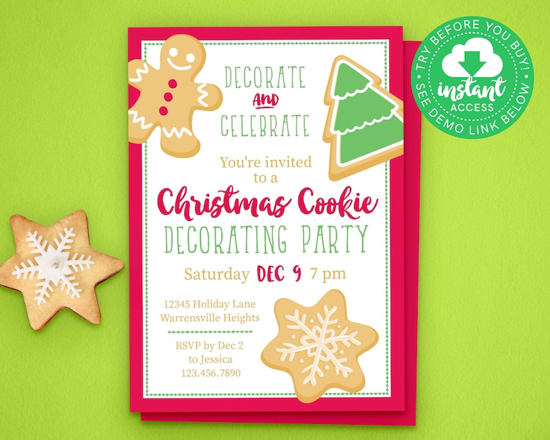 Christmas Cookie Decorating Party Invitation Cookie Decorating Holiday Party Printable Personalize & Download Instantly image 1