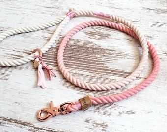 Ombre dog leash *Holi* Love Story - made of hand-dyed cotton rope - color pink - in silver, gold or rose gold