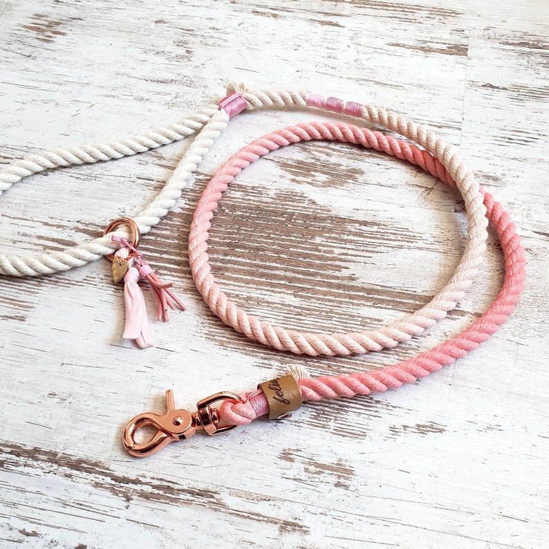 Ombre dog leash Holi Love Story made of hand-dyed cotton rope color pink in silver, gold or rose gold image 4