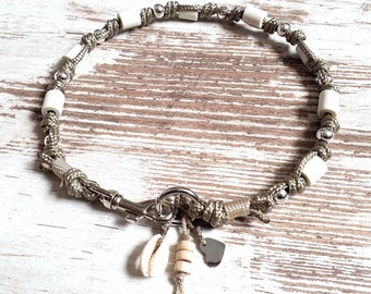 Collier en céramique EM * Gipsymee * Chichi Ivoire No. 4 - collier en corde noble pour chien - taupe et argent