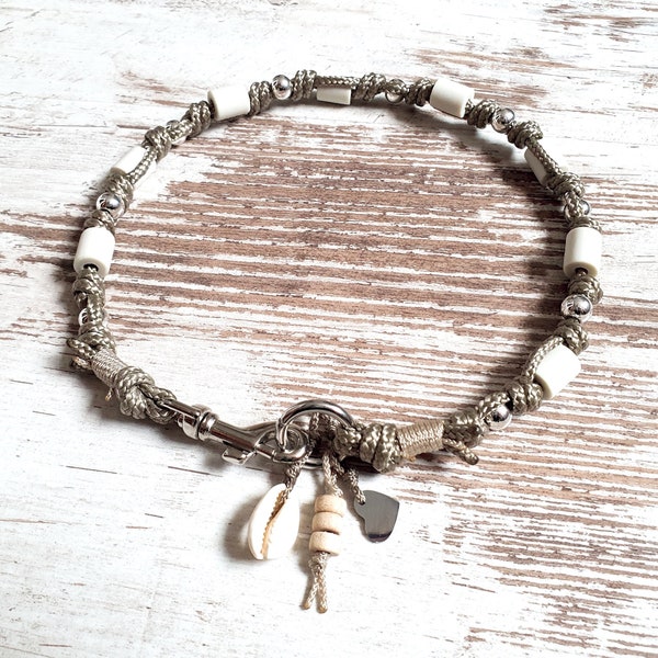 Collier en céramique EM * Gipsymee * Chichi Ivoire No. 4 - collier en corde noble pour chien - taupe et argent