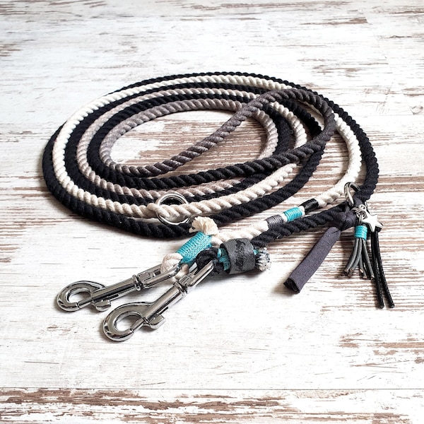 Ombre dog leash *Holi* Piet Spearmint - made of hand-dyed cotton dew - details selectable in silver, gold or rose gold