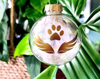 Personalized Christmas tree ball - Ø 6 cm - keepsake Christmas ball for deceased pets - made of glass - transparent with feather
