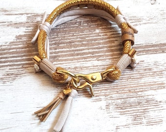 Dog collar *Vagabond* Natural Shades - made of hand-dyed cotton rope and leather - color beige - details in silver, gold or rose gold