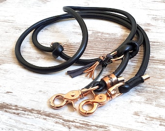 Dog leash *Pomp* Blackbird - made of nappa leather - color black - details selectable in silver, gold or rose gold