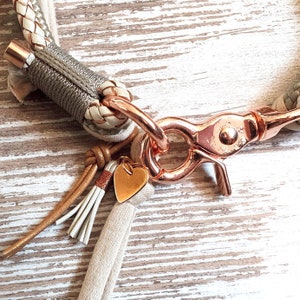 Dog collar Vagabond Chichi Ivory made of rope and leather color taupe and mother of pearl details available in silver, gold or rose gold image 8