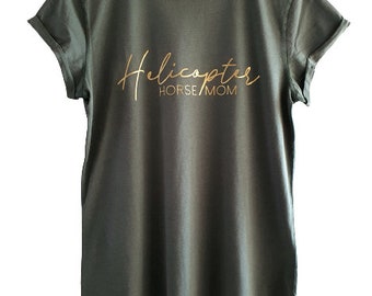 Statement women's t-shirt *Helicopter horse mom* Gold - vegan - made from sustainable organic cotton and fair production - loose fit