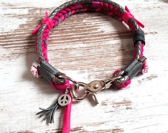 Dog collar *Vagabond* Sugar Punk - made of hand-dyed cotton rope and leather - available in silver, gold or rose gold