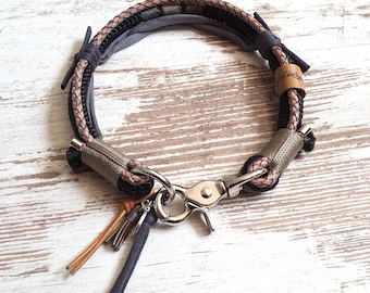 Dog collar *Vagabond* Go London - made of rope and leather - color black, gray and taupe - details in silver, gold or rose gold