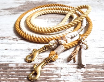 Ombre dog leash *Holi* Natural Shades - made of hand-dyed cotton rope - color beige - details selectable in silver, gold or rose gold
