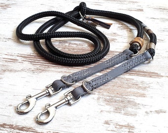 Dog leash *Twize* Go London - made of rope and leather - color black, gray and taupe - details available in silver, gold or rose gold