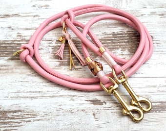 Dog leash *Pomp* Love Story - made of nappa leather - color pink - details selectable in silver, gold or rose gold