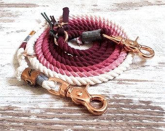Ombre dog leash *Holi* Burlesque - in hand-dyed cotton rope - colour bordeaux - in silver, gold or rose gold