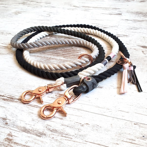 Ombre dog leash *Holi* Pure Pastel - made of hand-dyed cotton rope - color black - in silver, gold or rose gold