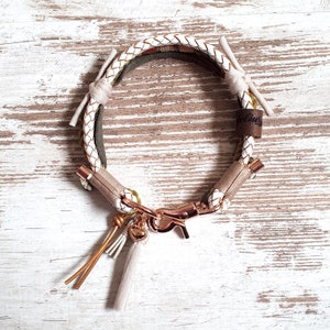 Dog collar Vagabond Izzy Pearl made of hand-dyed cotton rope and leather details in silver, gold or rose gold image 3