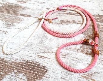 Ombre Moxon leash *Holi* Love Story - made of hand-dyed cotton rope - color pink - in silver, gold or rose gold