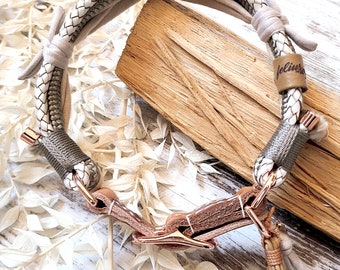 Hundehalsband *Vagabond* Chichi Ivory - aus Tau - mit verstellbarem Lederverschluss - Farbe taupe und perlmutt