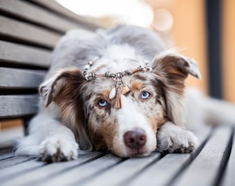 EM ceramic necklace *Gipsymee* Chichi Ivory No. 1 - elegant rope jewelry collar for dogs - taupe and rose gold