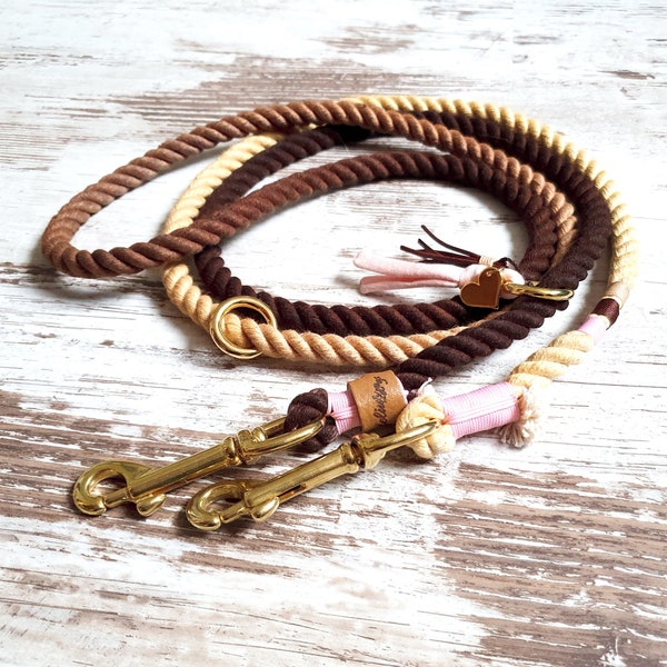 Ombre dog leash *Holi* chocolate - made of hand-dyed cotton rope - color brown - details in silver, gold or rose gold