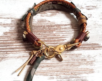 Dog collar *Vagabond* Kamu Flash - made of hand-dyed cotton rope and leather - details in silver, gold or rose gold