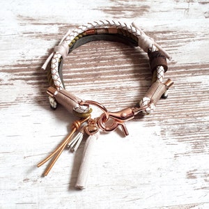 Dog collar Vagabond Izzy Pearl made of hand-dyed cotton rope and leather details in silver, gold or rose gold image 1