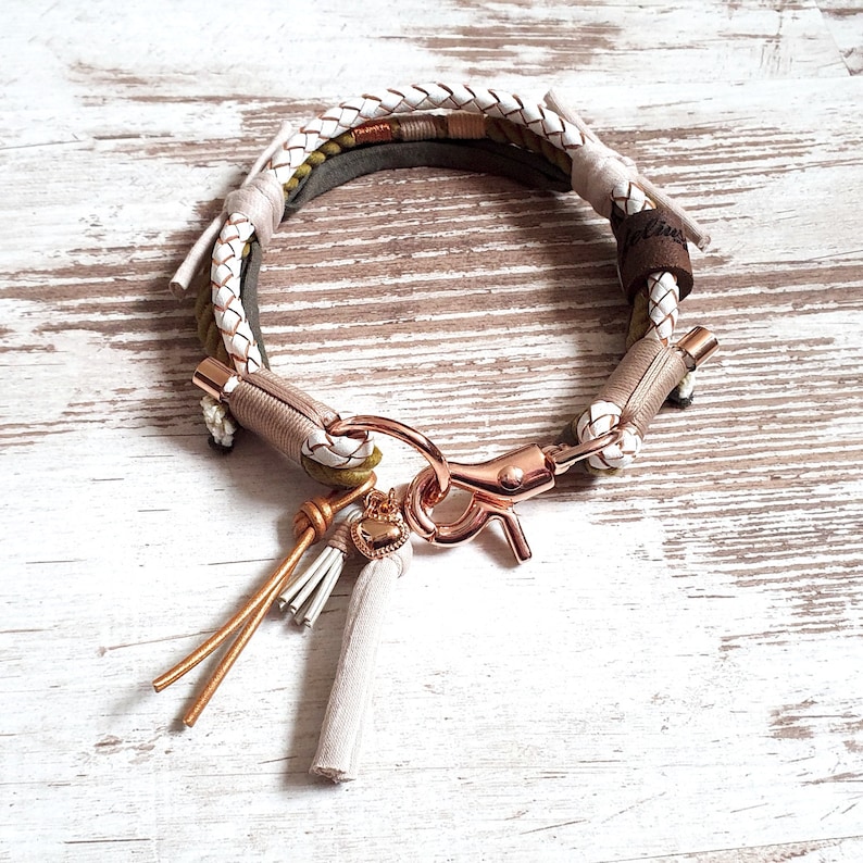 Dog collar Vagabond Izzy Pearl made of hand-dyed cotton rope and leather details in silver, gold or rose gold image 1