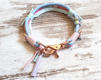 Dog collar *Vagabond* Sky Loom - made of hand-dyed cotton rope and leather - pastel colors - details available in silver, gold or rose gold