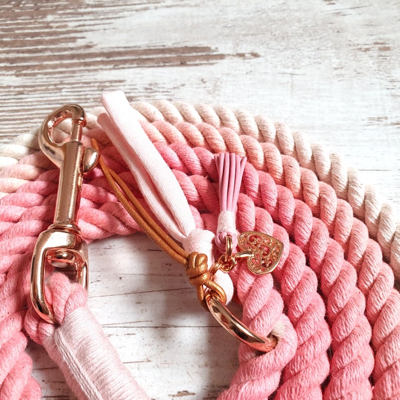 Ombre dog leash Holi Love Story made of hand-dyed cotton rope color pink in silver, gold or rose gold image 2
