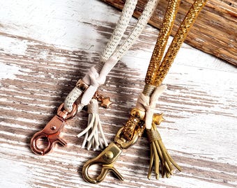 Dog whistle strap *Vagabond* Natural Shades No. 1 - Glitter lanyard for dog whistle made of leather - Details in gold, rose gold or silver