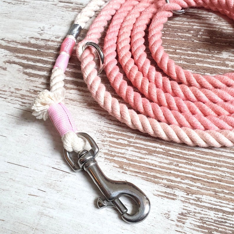 Ombre dog leash Holi Love Story made of hand-dyed cotton rope color pink in silver, gold or rose gold image 10