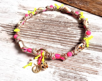 Shell Jewelry Necklace *Bohemian* Ibiza - elegant jewelry collar for dogs - beige, leopard print and neon colors