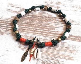 EM-Keramik Kette *Gipsymee* Green Romance - Boho Tau Schmuckhalsband für Hunde - Dunkelgrün, Orange und Bronze