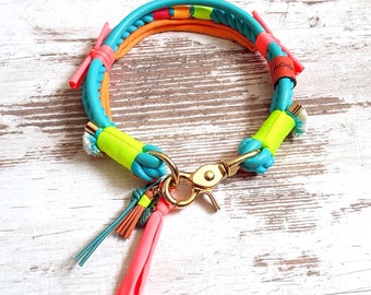 Dog collar *Vagabond* Summerlove - made of hand-dyed cotton rope and leather - neon colors - details available in silver, gold or rose gold