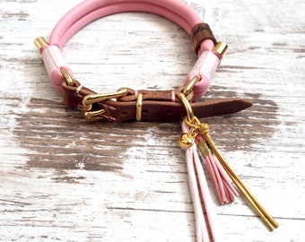 Dog collar *Pomp* Love Story - made of nappa leather - color pink - details in silver, gold or rose gold