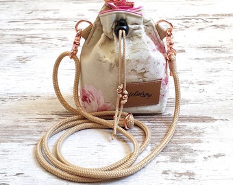 Food bag *Yammi* Rosalie No. 2 - for dogs - floral pattern - inner fabric waterproof - details in bronze, gold, rose gold or silver
