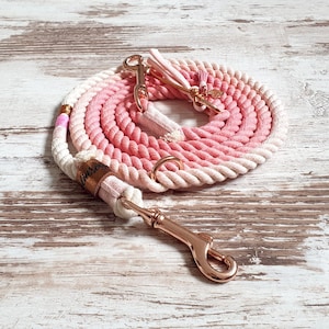 Ombre dog leash Holi Love Story made of hand-dyed cotton rope color pink in silver, gold or rose gold image 1