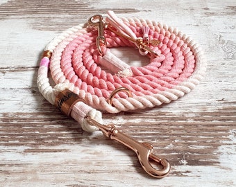 Ombre dog leash *Holi* Love Story - made of hand-dyed cotton rope - color pink - in silver, gold or rose gold