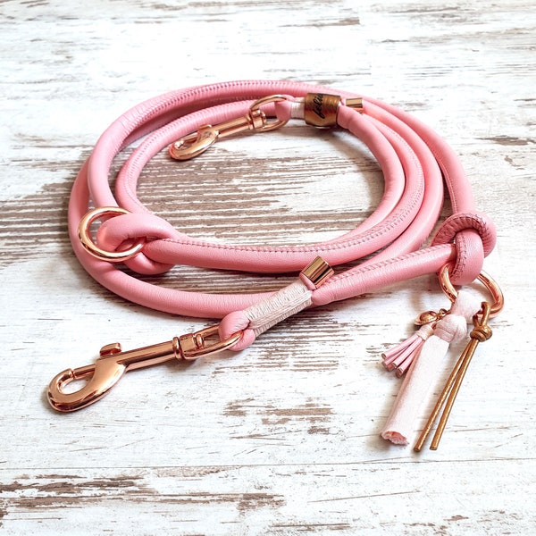 Dog leash *Pomp* Love Story - made of nappa leather - color pink - details selectable in silver, gold or rose gold