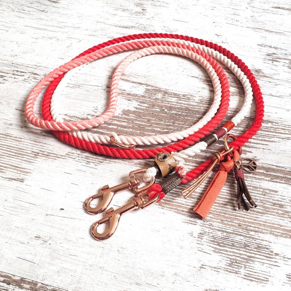 Ombre dog leash *Holi* Retro Passion - made of hand-dyed cotton rope - color red - in silver, gold or rose gold