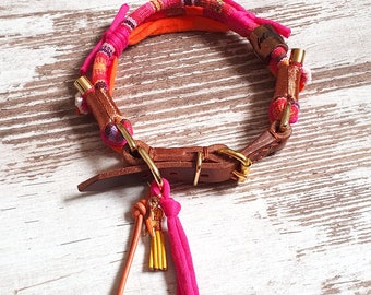 Dog collar *Vagabond* Pink Flamingo - made of hand-dyed cotton rope - adjustable clasp - available in silver, gold or rose gold