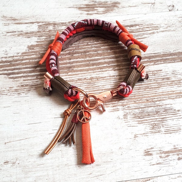 Hundehalsband *Vagabond* Retro Passion - aus gefärbtem Baumwolltau - Farbe rot und braun - Details wählbar in silber, gold oder rosegold