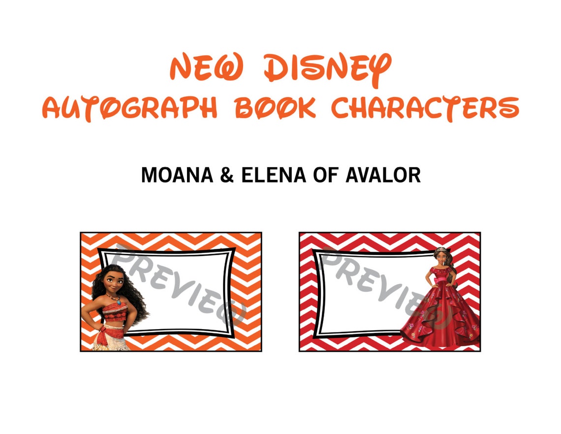 Disney Autograph Book Printables Moana &amp; Elena of Avalor | Etsy