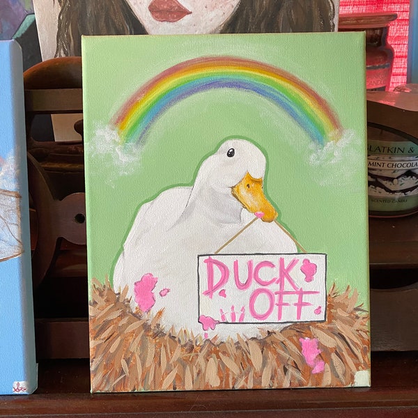 Original Artwork - "Duck Off" - Funny Saying - Animal Pun - Cute Painting - Mean Art - Swearing Joke - Rude Humor