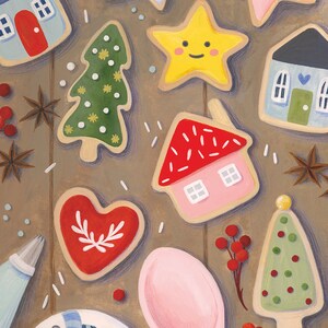 Carte de Noël de décoration de biscuits // Joyeux Noël // Cuisson confortable de biscuits // Natalie Hoopes Illustration // Cookies au sucre // Cuisson des Fêtes