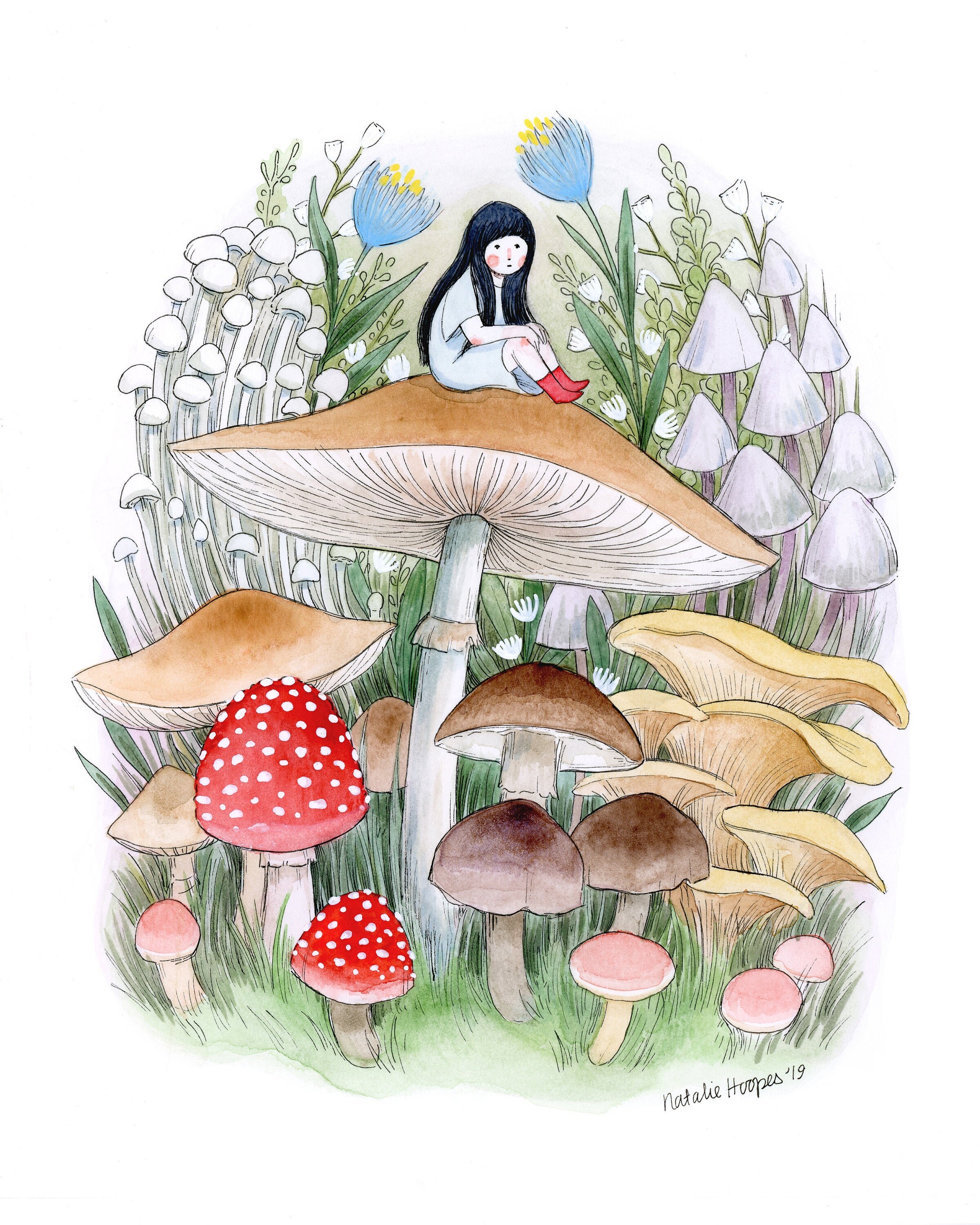 Fine Art Print // Mushroom Girl // Watercolor // 8.5x 10 // Natalie ...
