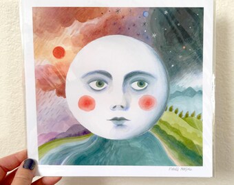 Impressão da Lua // Ilustração em Guache e Lápis de Cor