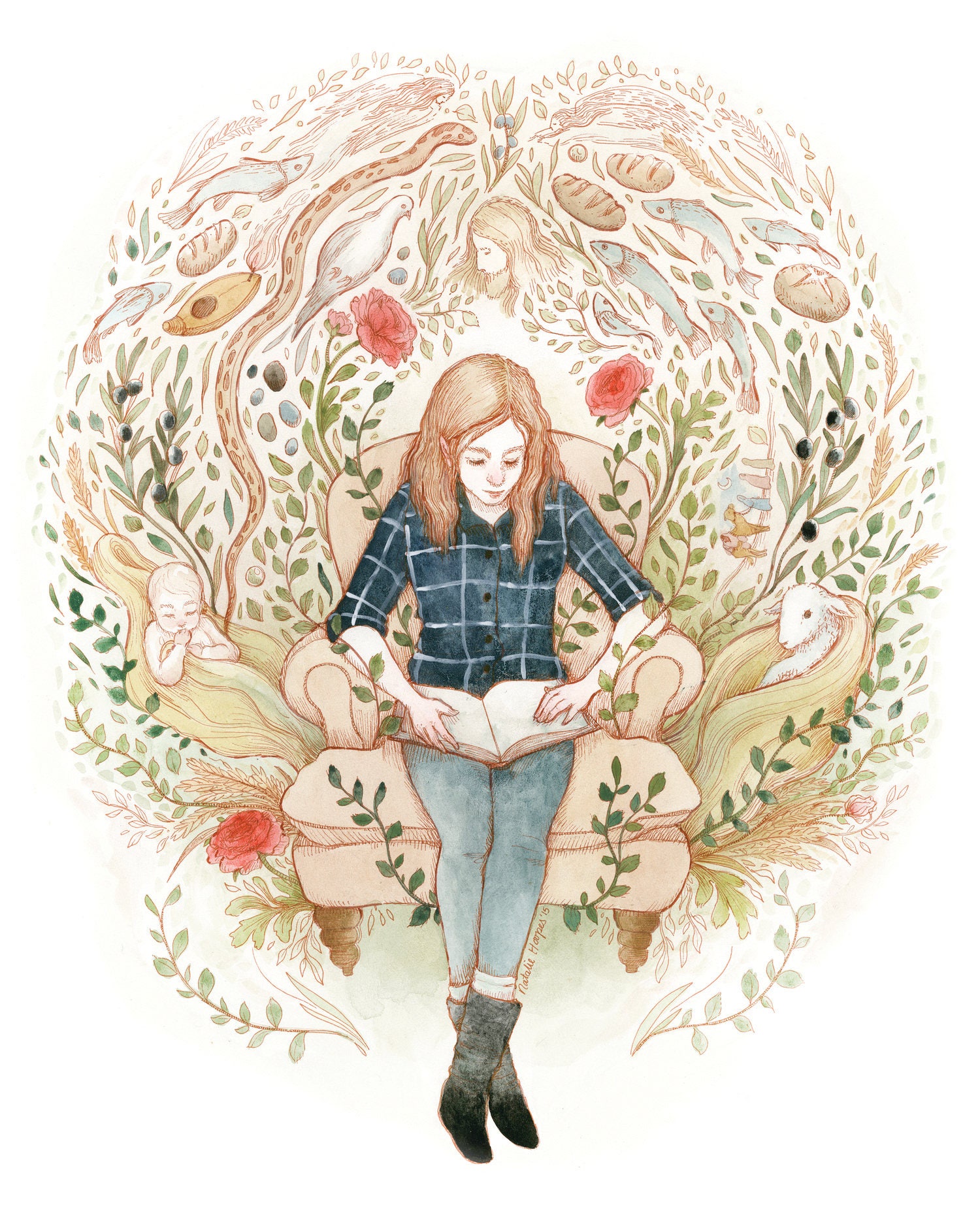 Fine Art Print Feast // Girl Reading Scriptures Etsy