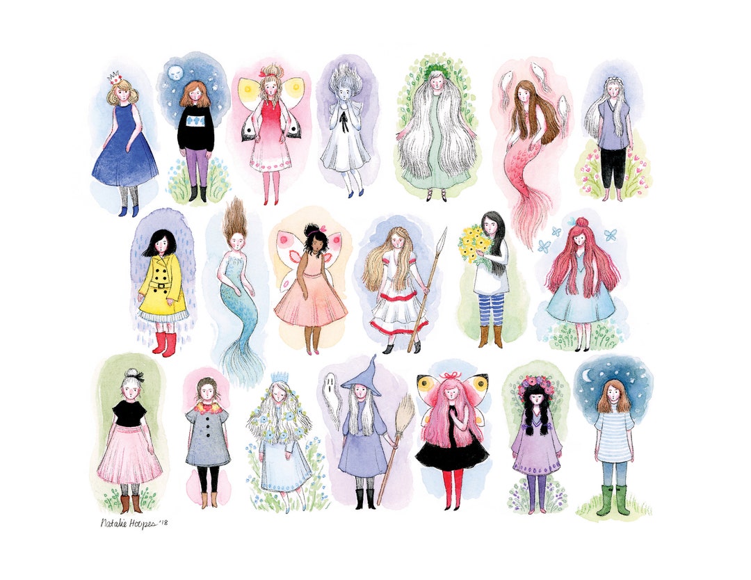 Fine Art Print Tiny Girls // Natalie Hoopes Illustration // Watercolor ...