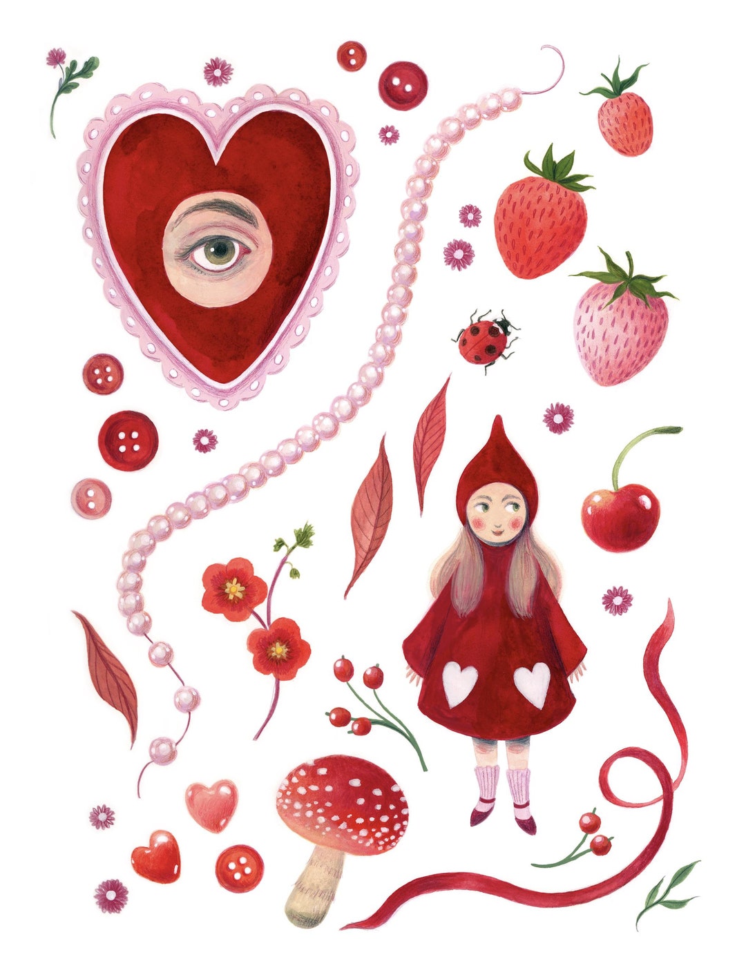 Fine Art Print // "red" // 8.5x11" // Gansai Watercolor // Natalie ...