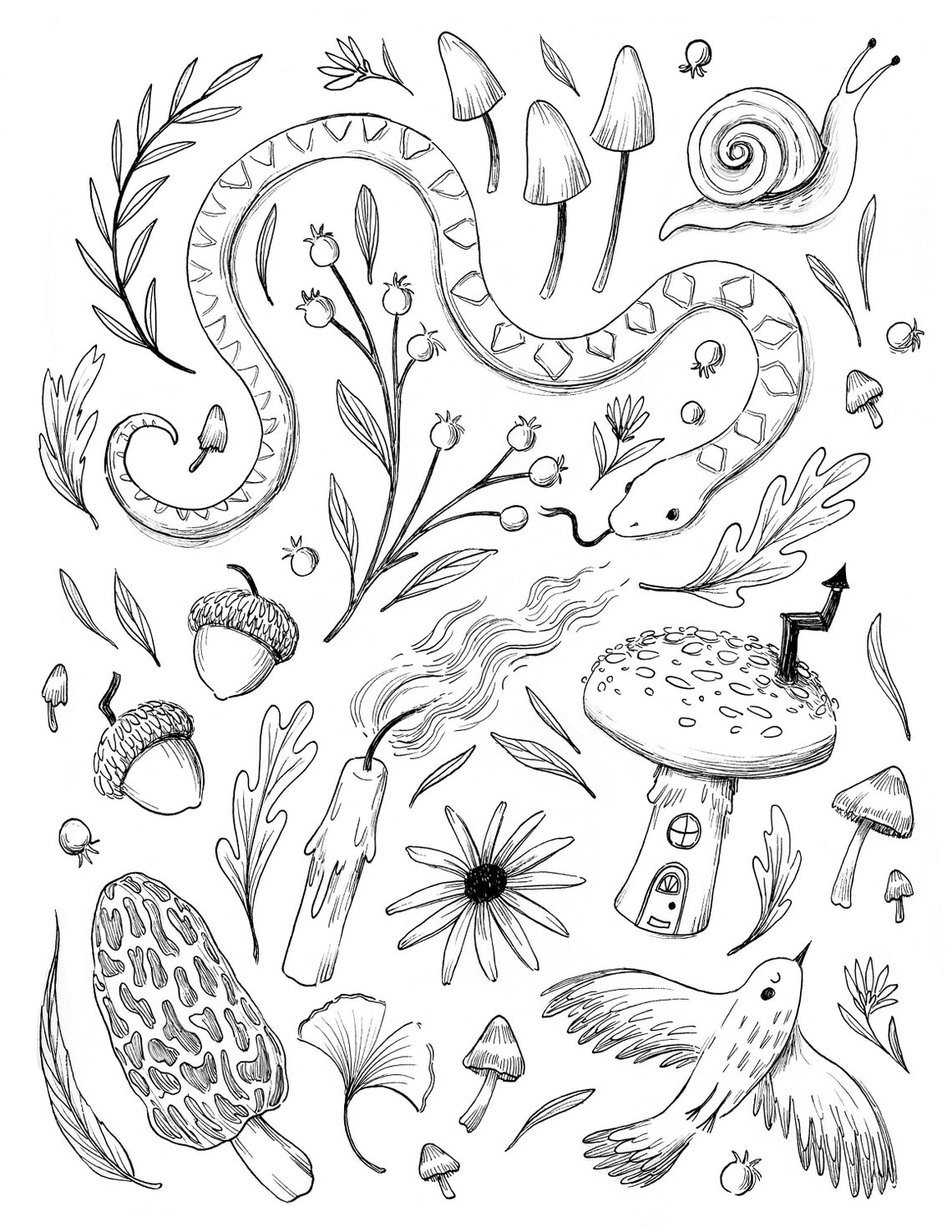 Whimsical Autumn Coloring Page // Digital Download Only // Adult ...